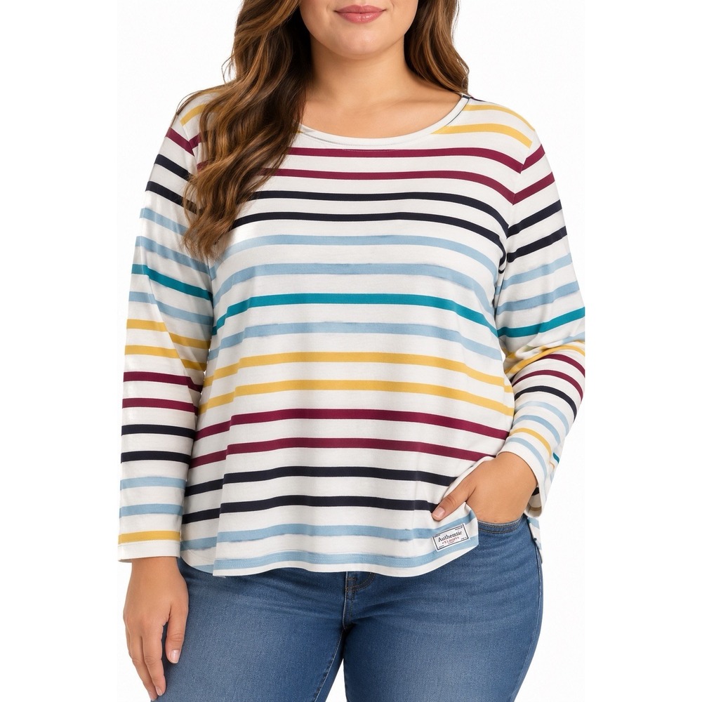 Talbots Plus Petite 2XP Multicolor Stripe 100% Cotton Boatneck Long Sleeve Top